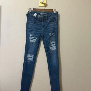 American Eagle Outfitters Blue Distressed Skinny Jeans
